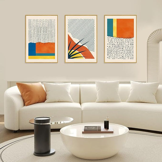 CHDITB Large Framed Boho Canvas Wall Art Set, Mid Century Modern Wall Decor, Bohemian Geometric Line Painting, Colorful Art Print for Living Room, Bedroom, Dinning Room, Office, Bathroom - 16"x24"x3