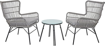 Alpine Corporation Patio Furniture 3 Pieces Outdoor Resin Wicker Conversation with Cushions Bistro Set for Patio & Deck, Gray