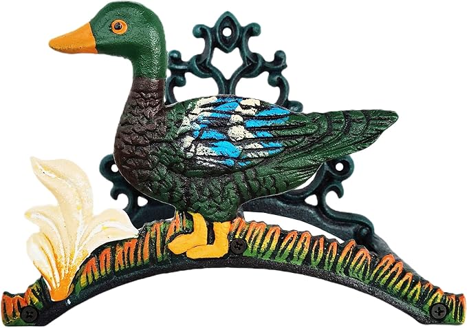 Garden Hose Holder Cast Iron Heavy Duty Water Hose Hanger, Outside Wall Mount, Solid Metal Decorative Rack/Organizer/Stand, Easy to Install, Hold Up to 50/75/100 ft (Hose holder - Duck)