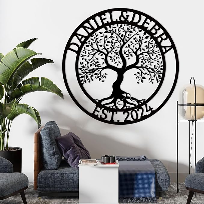 Customized Tree of Life Wall Art, Personalized Last Name Decor, Outdoor Balcony Metal Sign, Monogram Wall Art