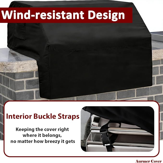 Built-in Grill Cover 38 Inch for Outdoor Island Grill, 600D Premium Built in Barbecue Grill Top Cover with Straps for Napoleon, Bull, Blaze, KitchenAid, Coyote etc, 38" x 28"x 24"