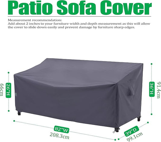 F&J Outdoors Heavy Duty Waterproof UV Resistant I Shape 3Seater Patio Sofa Cover, Grey, 82" W x 39" D x 36" H
