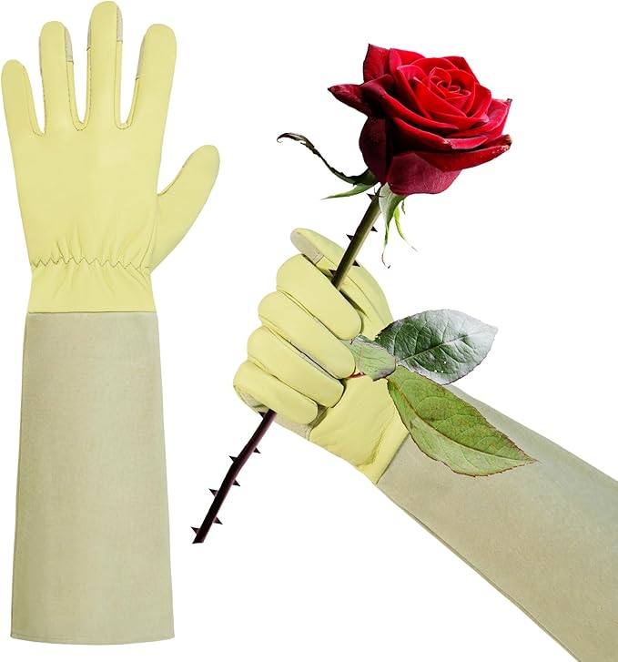 HLDD HANDLANDY Long Gardening Gloves for Women Men - Leather Rose Pruning Gloves Thorn Proof - Breathable Working Glove