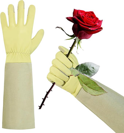 HLDD HANDLANDY Long Gardening Gloves for Women Men - Leather Rose Pruning Gloves Thorn Proof - Breathable Working Glove