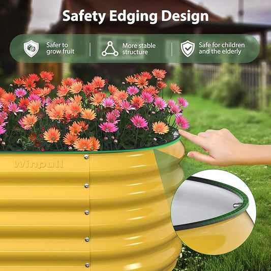 Winpull 8x2x1.5 ft Galvanized Steel Raised Garden Bed, Raised Garden Bed Kit, Galvanized Planter Box Outdoor, 18" Tall Oval Large Metal Raised Bed for Gardening Vegetables Flower Herb (Cream Yellow)