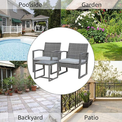 Patiorama Outdoor Patio Furniture - Wicker Conversation Set with Modern Bistro Design, Coffee Table, Perfect for Garden, Balcony, Backyard or Poolside (Light Gray)