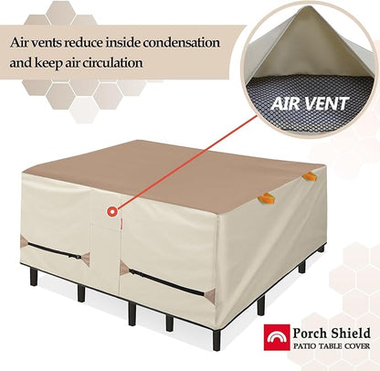 Porch Shield Patio Table Cover - Waterproof Outdoor Dining Table and Chairs Furniture Set Cover Square - 96 x 96 inch, Light Tan & Khaki