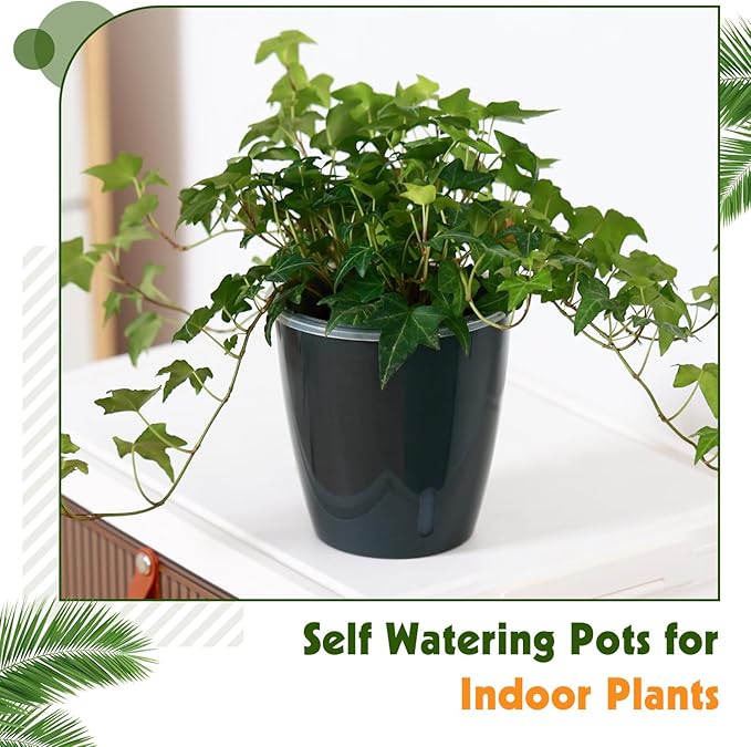 Self-Watering Pots for Indoor Plants, 8-Pack Self Watering Planter with Drainage Holes, Small African Violet Pots with Water Indicator, 5-Pack 5''/3-Pack 6.7'' Orchid Pot, Black