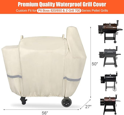 Grill Cover for Pit Boss Pro Series 850, 820 Deluxe/ 820D/ 820FB/ 820D3/ 820SC/ 820XL 820PS1 820CS1 Competition, Sportsman 820 Wood Pellet Grills, Grill Cover with Elastic Drawstrings, Beige