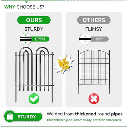 10 Panels Garden Tube Fence with Gate, 42in(H)×21.6ft(L) Tall No Dig Fence Animal Barrier, Heavy Duty Metal Decorative Garden Edging Border, Ground Defense Temporary Fencing for Outdoor Yard, Black