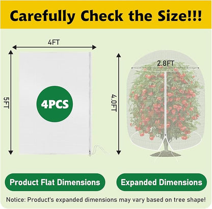 OZMI 4 Pack Fruit Tree Blueberry Bush Netting Cover, 4Ft x 5Ft Reusable Bird Netting for Garden Protection with Zipper & Drawstring, Shrubs Tomato Strawberry Plant Bushes Protector