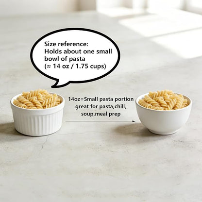 Cinf White 14 oz Set of 4 Souffle Dishes Ramekins Oven Microwave Safe Bowls Creme Brulee Set Sauce Cups for Baking Cooking Dessert Porcelain Pudding Cups