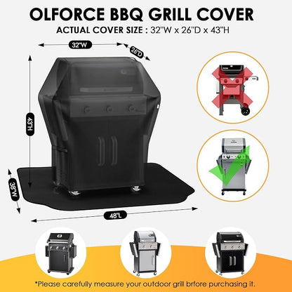 Grill Cover 32 Inch & Under Grill Mat,Grill Cover for Outdoor Waterproof Weather Resistant,UV & Fade Resistant, Compatible with Weber Nexgrill Charbroil Kenmore Gas Grill, Black