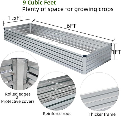 Meberam 2 Pack 6x1.5x1FT Galvanized Raised Garden Beds Kit Outdoor Metal Gardening Planter Box for Vegetable Elevated Flower Herbs,Silver