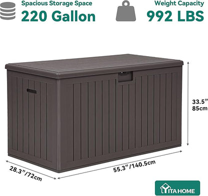 YITAHOME 220 Gallon Double-Wall Deck Box with Divider & Side Handles, Outdoor Large Storage for Patio Furniture Cushions, Garden Pool Accessories, Water Resistant & Lockable