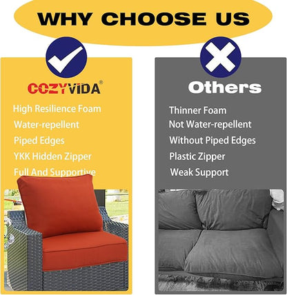 COZYVIDA Outdoor/Indoor 23.5x25 inch Deep Seat Patio Cushions Set of 2 Resilient Foam Filling Water Repellent Stain-Resistant UV Resistant Weather Resistant Patio Cushions Quarry Red