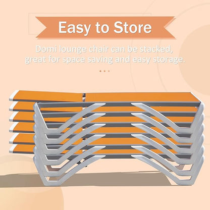 Domi Outdoor Lounge Chair, Aluminum Lounge Chair for Outside with 5 Position Adjustable Backrest, Outdoor Chaise Lounge for Beach, Yard, Balcony, Poolside(1 Orange Chair W/O Table)
