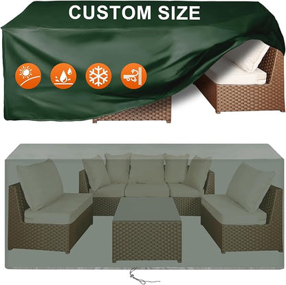 Patio Furniture Cover Rectangle 84"(L) x 36"(W) x 28"(H), Custom Heavy Duty 420D Waterproof Outdoor Cover with Drawstring & Buckles for Table Chair Garden, Green
