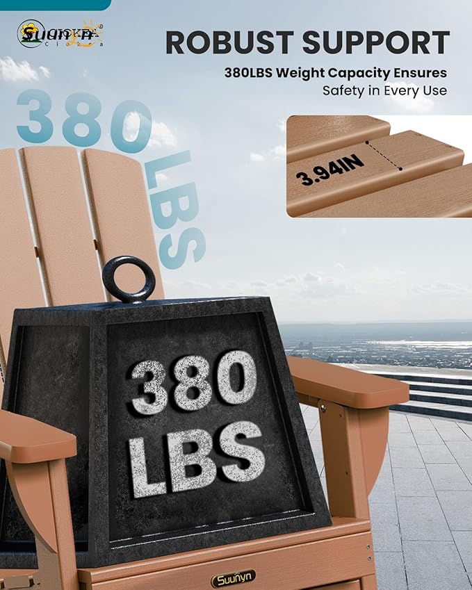 Folding Adirondack Chair, HDPE All-Weather Fire Pit Chairs, Plastic Adirondack Chairs with 2 Cup Holder, Outdoor Lawn Chair for Patio Garden (Teak)