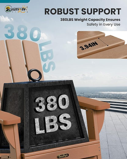 Folding Adirondack Chair, HDPE All-Weather Fire Pit Chairs, Plastic Adirondack Chairs with 2 Cup Holder, Outdoor Lawn Chair for Patio Garden (Teak)