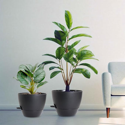 10/9/8 inch Medium Self Watering Pots, Plant Pots with Mesh Drainage Holes for Indoor Outdoor Garden Plants, Flower Pots with Removable Deep Reservoir, Set of 3 Plastic Planters, Black