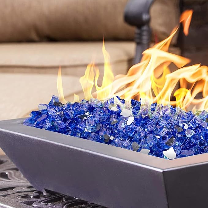Mr. Fireglass 20 Pounds Cobalt Blue Reflective Fire Glass, 1/2 Inch High Luster Tempered Glass Rocks for Fire Pit Table Fireplace and Landscaping, Decorative Propane Gas Fireplace Glass Rocks