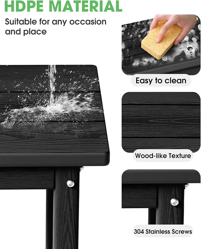 Outdoor Side Table – 17" HDPE Adirondack Side Tables, Sturdy Small Outdoor Porch Tables, Weather-Resistant & Easy Assembly Patio End Table for Garden, Balcony, Porch & Poolside (Black)