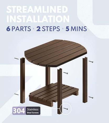 PASAMIC 2-Tier Adirondack Oval Outdoor Side Table, HDPE Small Outdoor Table, Patio End Table for Patio, Backyard, Weather-Resistant (Brown)