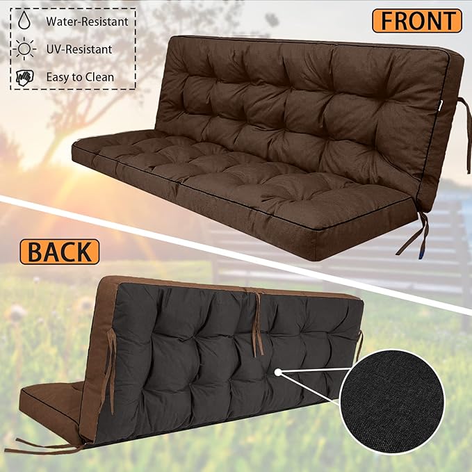 Swing Replacement Seat Cushions, 2-3 Seater Bench Cushions for Outdoor Furnitur with Backrest, Garden Recliner Seat Cushions Waterproof Sofa Pads (Brown, 55x40in)