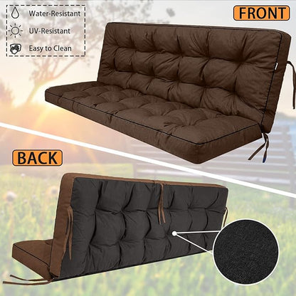 Swing Replacement Seat Cushions, 2-3 Seater Bench Cushions for Outdoor Furnitur with Backrest, Garden Recliner Seat Cushions Waterproof Sofa Pads (Brown, 55x40in)