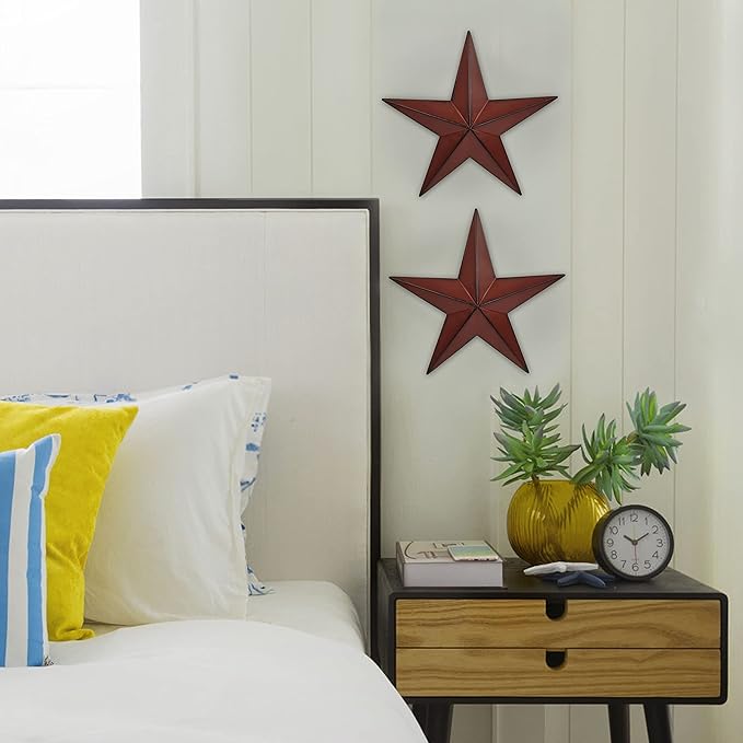 JoyEvy 15.5" 2Pcs Metal Barn Stars,Indoor or Outdoor Texas Stars Art,Red Black Rustic Vintage Western Country Farmhouse Home Wall Decor