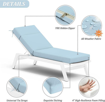 Chaise Lounge Cushion for Outdoor Furniture, Waterproof Fade and Tear Resistant Lounge Deck Chair Cushions for Patio Lawn Pool Resort Hotel