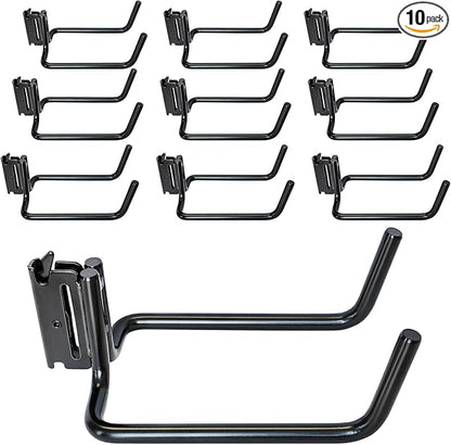 10 Pack E Track Double J Hooks, Heavy Duty Black Large Steel Shovel/Tool Hanger for Store Long Handled Tools, E Track Tie Down Accessories for Trailers, Trucks, Garden Tools Organizers Storage