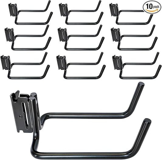 10 Pack E Track Double J Hooks, Heavy Duty Black Large Steel Shovel/Tool Hanger for Store Long Handled Tools, E Track Tie Down Accessories for Trailers, Trucks, Garden Tools Organizers Storage