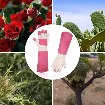 HLDD HANDLANDY Long Gardening Gloves for Women Men - Leather Rose Pruning Gloves Thorn Proof - Breathable Working Glove