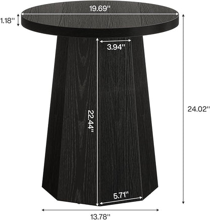 Tribesigns Farmhouse Round End Table, Wooden Couch Side Table with Octagonal Base, Black Nightstand Pedestal Accent Furniture for Living Room, Bedroom (1)