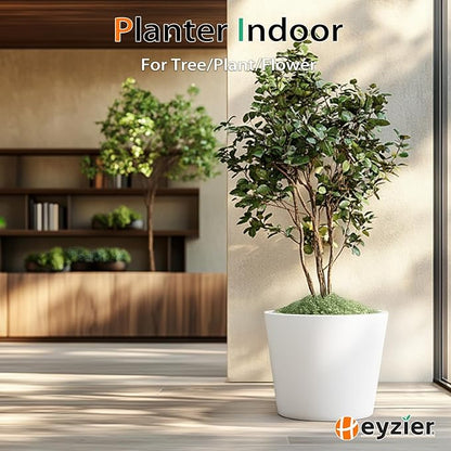 Wide Planters for Outdoor Plants, Extra Large Indoor Flower Pots for Garden, Front Porch, Patio - Round Resin Planter Set of 2 (White, 20 inch - 2 Pack)