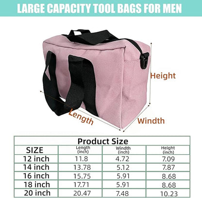 BLIRITEL 20 Inch Wide Mouth Tool Bag, Heavy Duty Canvas Tool Storage Bag, Large Capacity Handbag, Multi-function Tool Organizer Tote Bag for Storage Wrenches Pliers (Pink, 20 Inch)
