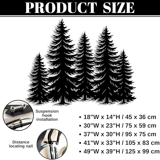 lunwall Metal Pine Tree Wall Art, Metal Forest Wall Art, Pine Branch Wall Decor, Christmas Tree Wall Decor, Forest Wall Hanging, Nature Lover Gift (Style 5, 41" W x 33" H / 105 x 83 cm)