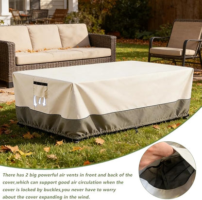 84 Inch Rectangular/Oval Patio Table Cover,Heavy Duty Waterproof Outdoor Dining Table Cover, Patio Furniture Covers, Beige