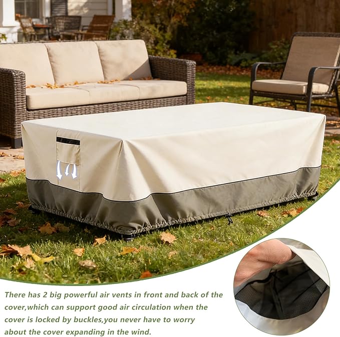 60 Inch Rectangular/Oval Patio Table Cover,Heavy Duty Waterproof Outdoor Dining Table Cover, Patio Furniture Covers, Beige