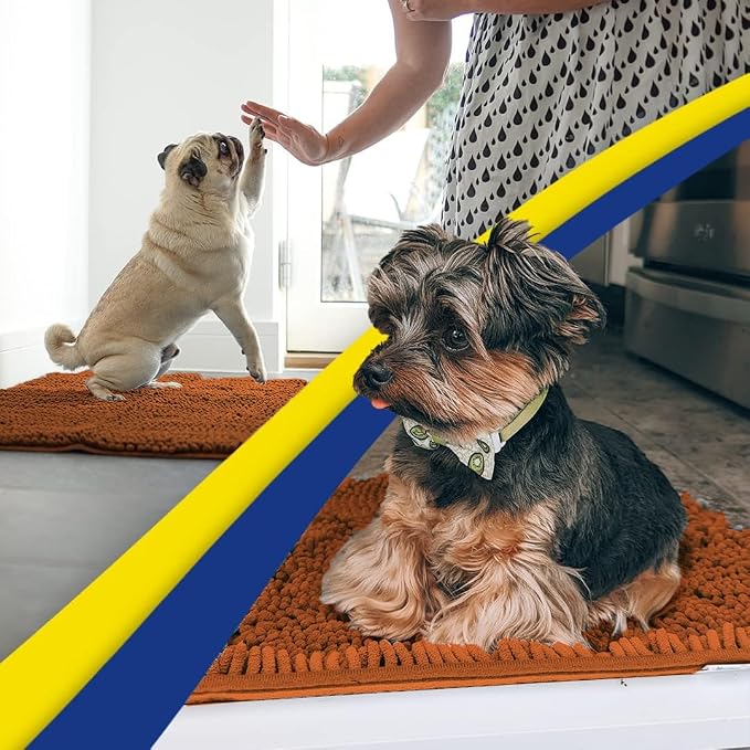Muddy Mat® | Super Water Absorbent Door Mat Indoor, Microfiber Quick Dry Chenille Entryway Rug, Slip Resistant Front Door Mat, Indoor Mats for Entryway, Machine Washable Pet Rug, Orange 20" x 30"