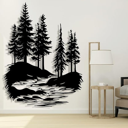 lunwall Metal Pine Tree Wall Art, Metal Forest Wall Art, Pine Branch Wall Decor, Christmas Tree Wall Decor, Forest Wall Hanging, Nature Lover Gift (Style 3, 47" H x 36" W / 120 x 91 cm)