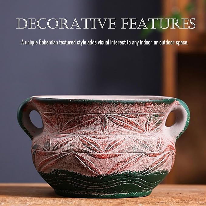 Ceramic Succulent Pot with Drainage Hole, Bohemia Rustic Decorative Planter for Indoor Outdoor Plants