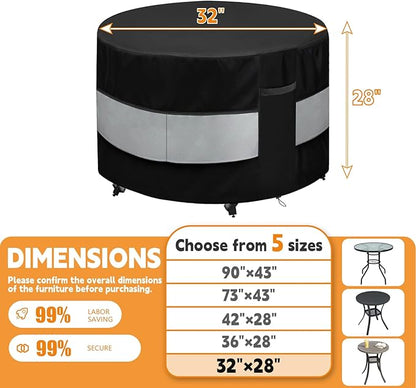 Round Patio Furniture Cover Black Grey Waterproof Up to 10000pa for 32 x 28 Inch Outdoor Round Table Covers