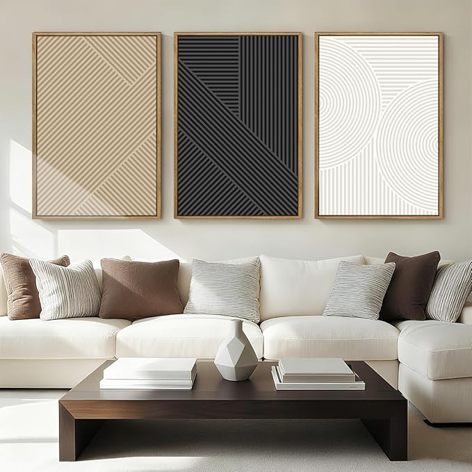 Anyzal Extra Large Black Abstract Framed Wall Art 24x36 Inch Neutral Modern Canvas Wall Decor Boho Minimalist Artwork for Living Room Bedroom Dining Room Set of 3