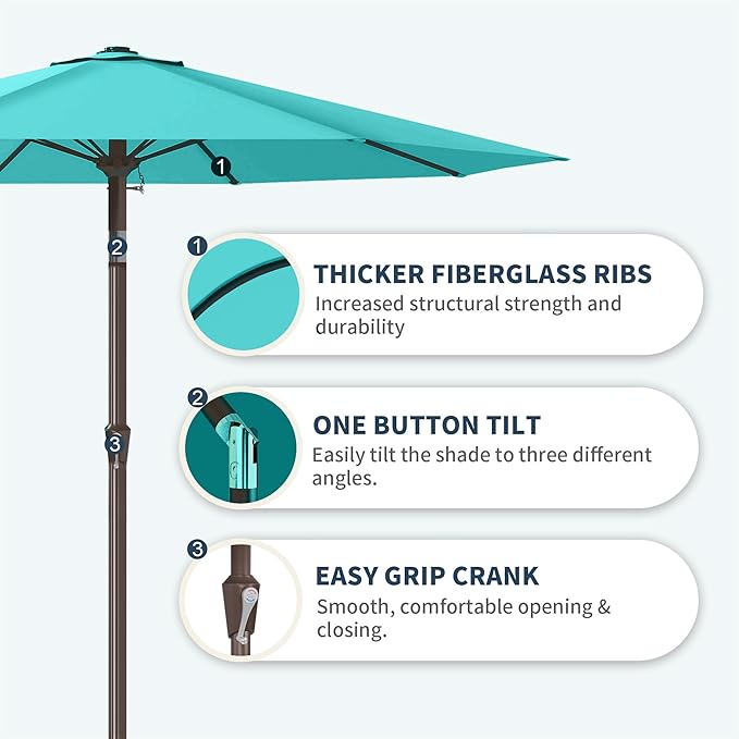 PatioKingdom 11FT Patio Umbrella,Outdoor Umbrella with Push Button Tilt and Crank,Market Table Umbrella with 8 Sturdy Fiberglass Ribs UV Protection(Peacock Blue, 11FT)