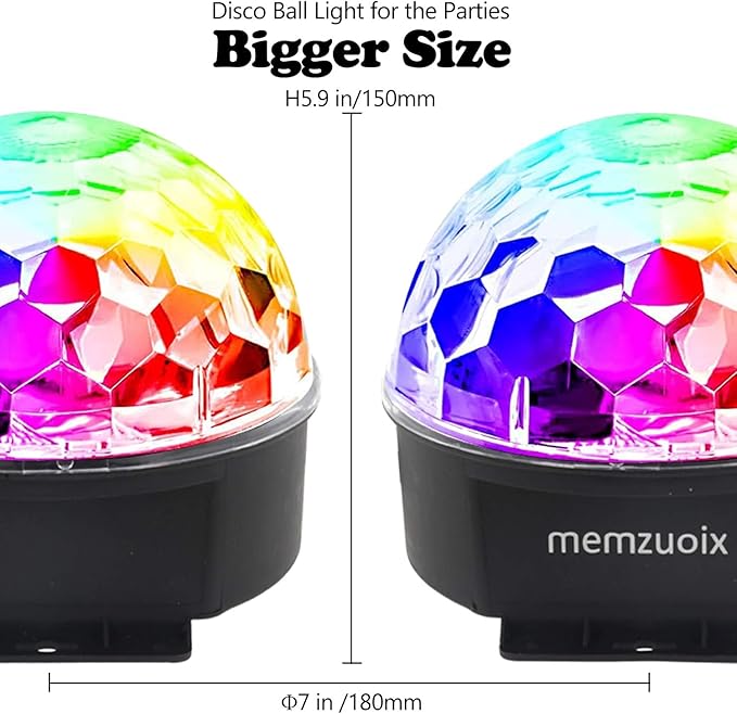 memzuoix 2025 Upgrade Disco Ball Party Lights Dj Strobe Light with 6 Colors, Sound Activated Big-Size Magic Stage Party Light with Remote Control, Halloween Decorations Bar Home Club (7'' Big Size)