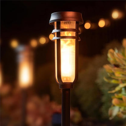 Metal Solar Torch Lights - Adjustable Height (24" - 50"), Outdoor Garden Decor with Patented LED, Waterproof Solar Tiki Torches for Yard, Patio, Garden Pathway, Matte Black – 1 Pack