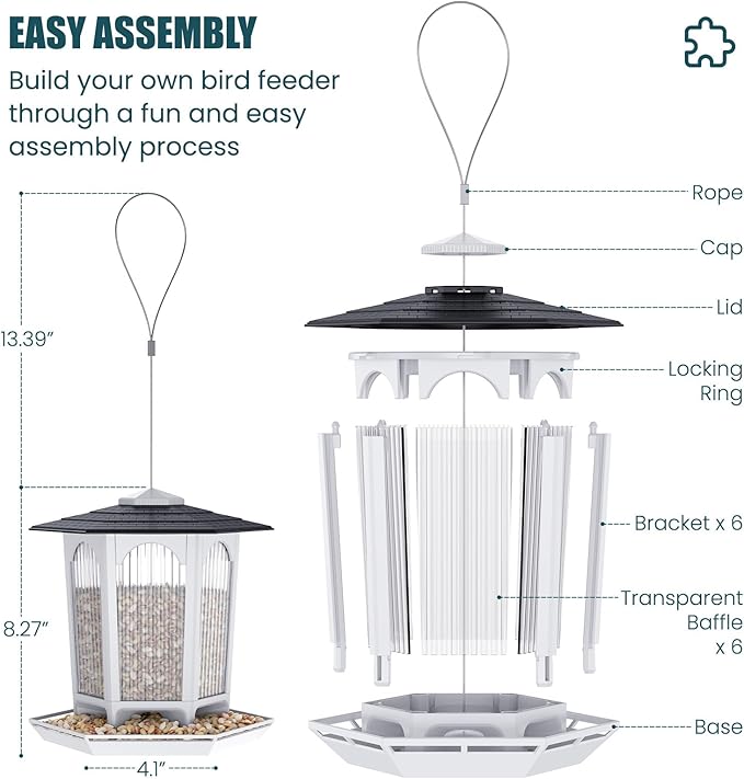 MrCrafts Nature Hanging Bird Feeder for Outdoors, Wild Bird Feeders for Outside, Fits for Cardinals, Unique Bird Watching Gift, Standard White, Large Size(1Pcs)